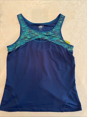 Skechers Navy Blue Tank Top with Teal Patterned Yoke